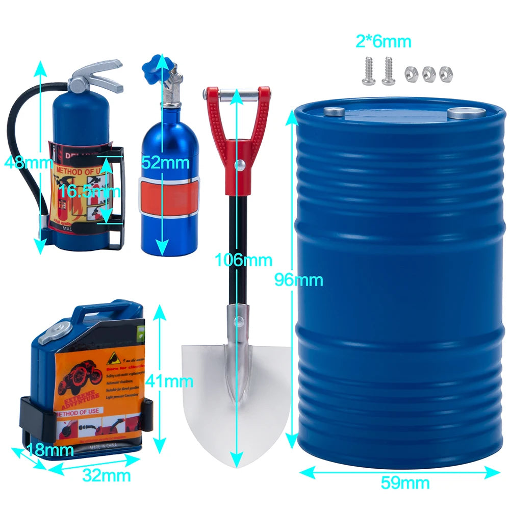 1:10 Scale Accessories Simulated Decoration Tools Shovel Fire-Extinguisher Oil Drum for RC Crawler Car TRX4 SCX10 Mini Toys