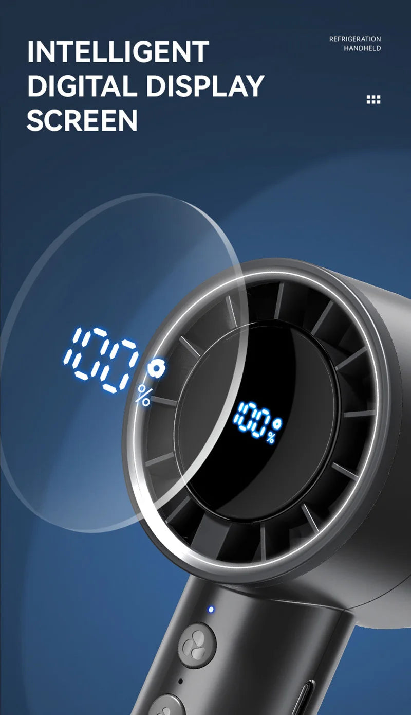 Small Fan Refrigeration Air Conditioner Portable Silent High-speed Led Display High Wind Power USB Charging Fan Handheld