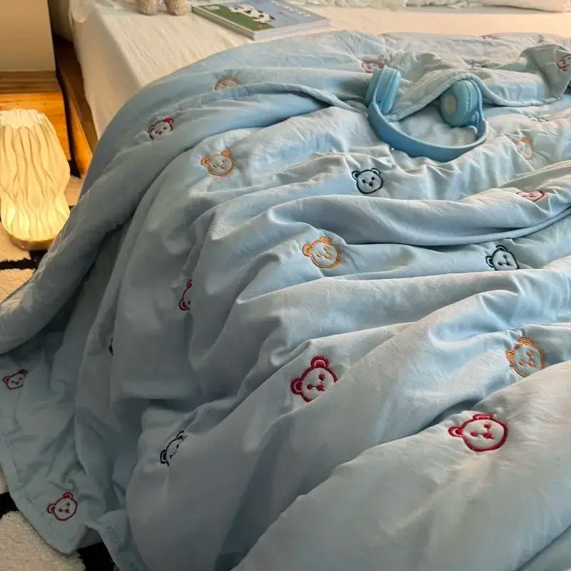 2025 New Embroidered, washed cotton, summer quilt, air-conditioned, skin friendly, breathable, machine washable bedding