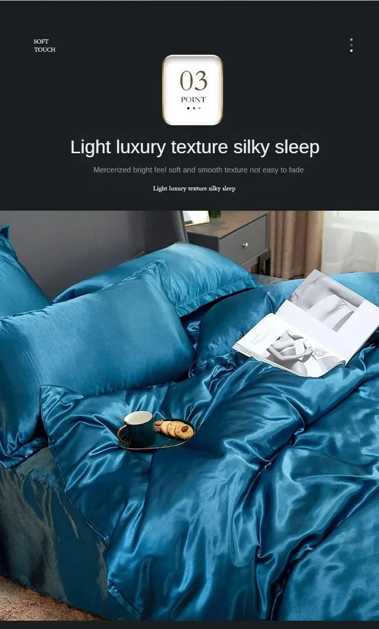 Solid Color Silk-like Bedding European and American Bed Sheet Quilt Cover Pillowcase