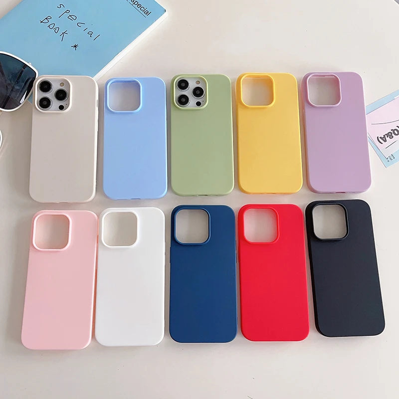 Luxury Candy Color Silicone Soft Case For iPhone 16 15 14 13 12 11 Pro Max Plus Mini Matte Frosted Cover Ultra Thin Shell Coque