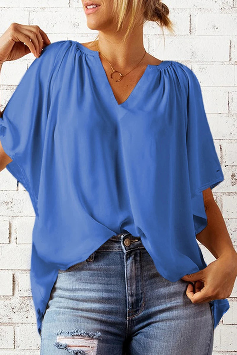 Summer New Loose V-neck Top Casual Women's T-shirt Chiffon Shirt