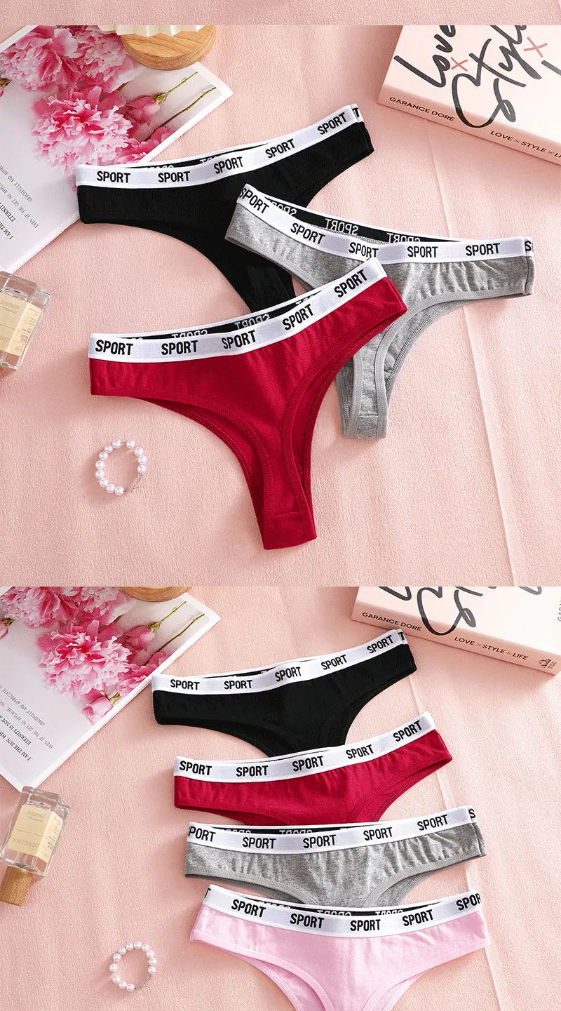 FINETOO 4PCS/Set Women Sexy Cotton Thongs For Women Sport Brand String Underwear Female Soft Coton Tangas Woman Thong Tanga