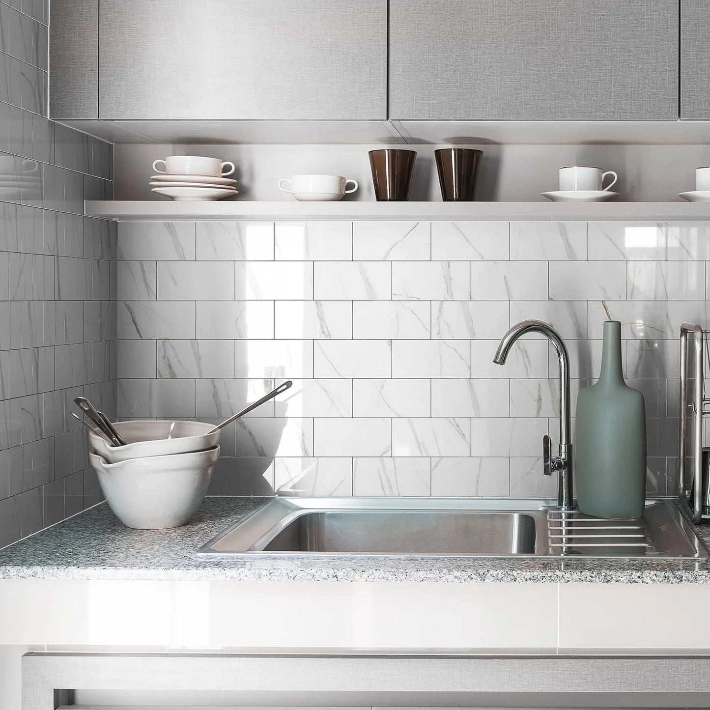 3x6 inch 24/48/96 marble tile stickers, self-adhesive wall stickers, suitable for kitchen and bathroom splash proof decoration