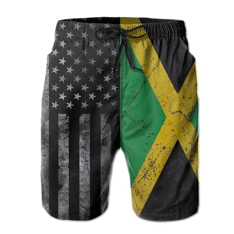 Men's 3d Printed Jamaican Flag Swim Trunks Fashion Summer Jamaica Beach Surf Board Shorts Quick Dry Sports Gym Short Pants