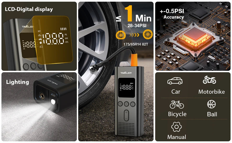 150psi Bicycle Pump Portable Wireless Digital Inflator with Schrader Presta Valve For Car Motorcycle Ball MTB Bike Accessories