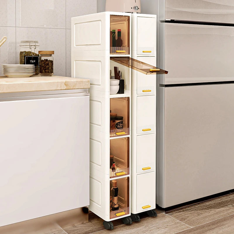 20cm Slim Storage Cabinet, 3/4/5-Tier Narrow Rolling Organizer with Wheels, Space-Saving Shelf  White Multi-Purpose Storage