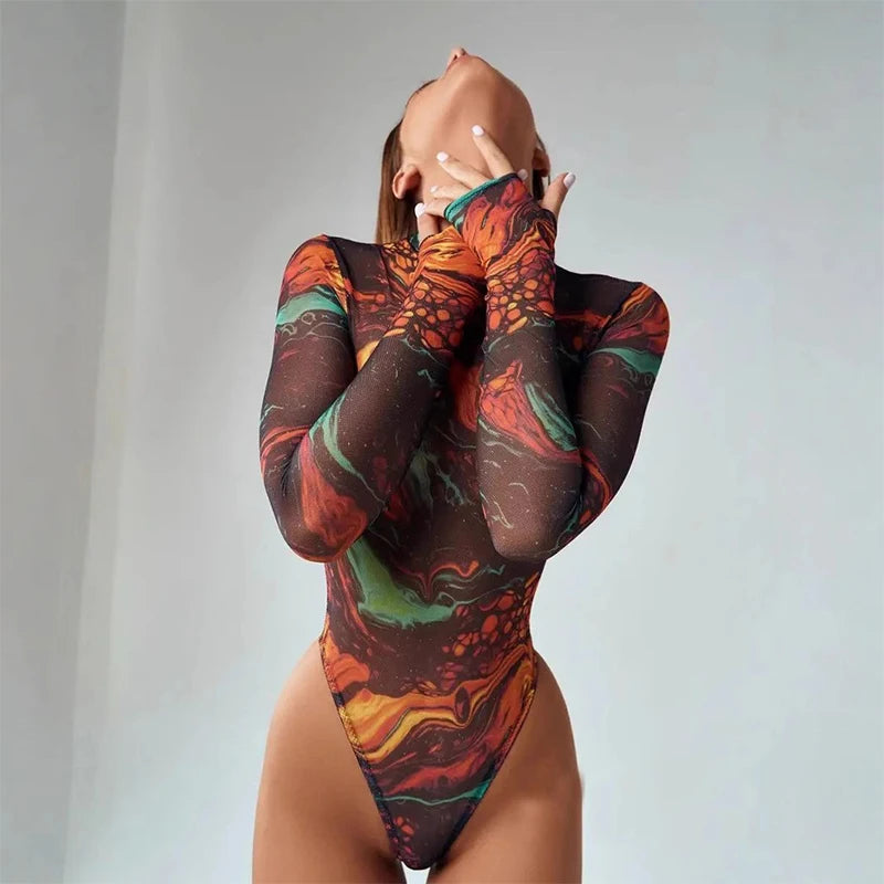 Women's Sexy Tie-dyed Lingerie Sets Three Point Long Sleeve Sexy Bodysuit Underwear Holiday Lingerie Ladies Plus Sexy Lingеrie