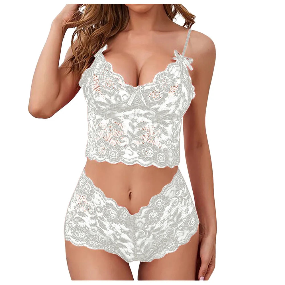 Sexy Lingerie Underwear Suits for Women Black Shorts Solid Lace White Vest Camisole Tube Top Flower Printed Womens Lingerie Set