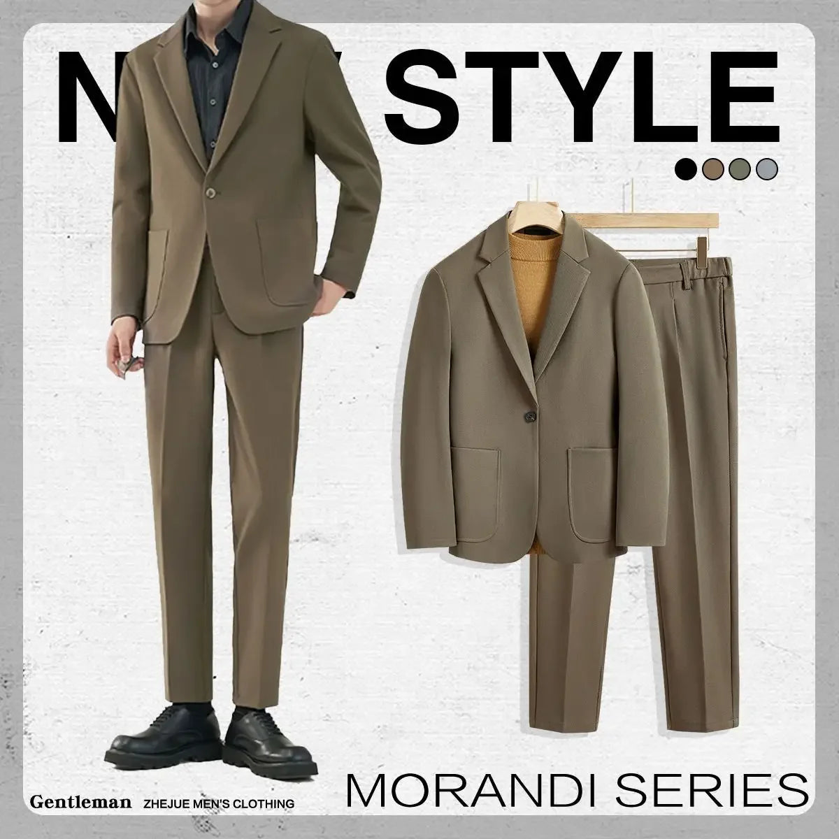 2 Piece Outfit Set Male Solid Color Youth Trends Costumes Ceremony Pants Full Men's Suits and Blazers Clothes Classic Elegant