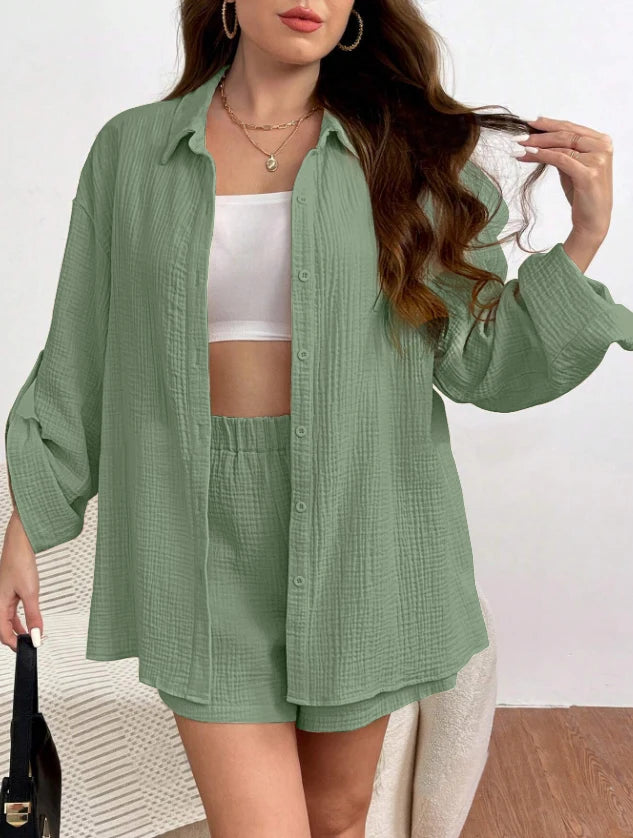 Solid Color Casual Loose Short Pants Sets For Women 2025 Elegant Summer Women's Two Pieces Suit Full Set Female Outfit Clothes