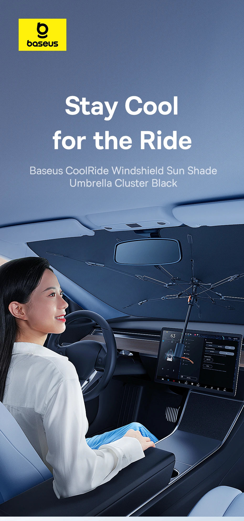 Baseus Car Windshield Sun Shade Umbrella Wider Hemmed Edges Cover Front Window Sunshades Summer Sun Protection Accessories