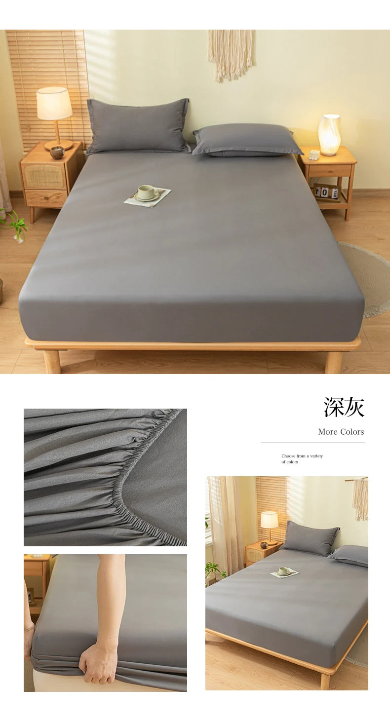 1pc Skin-friendly Bed Cover with Elastic Band Solid Color Brushed Bed Sheet Single/Queen/King Fitted Bedsheet(without pillowcase