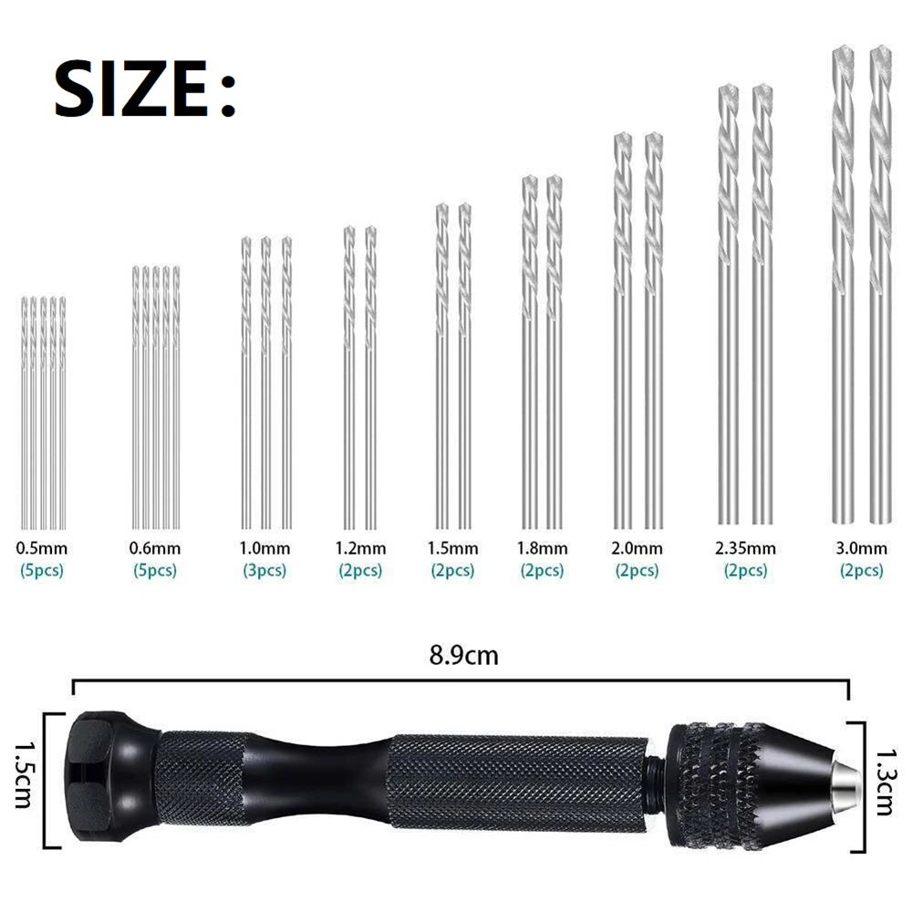 36Pcs Micro Hand Drill Bits Set  Pin Vise PCB Mini Drill Twist Drill Punching Rotary Tool For Jewelry Wood Craft DIY Sculpture