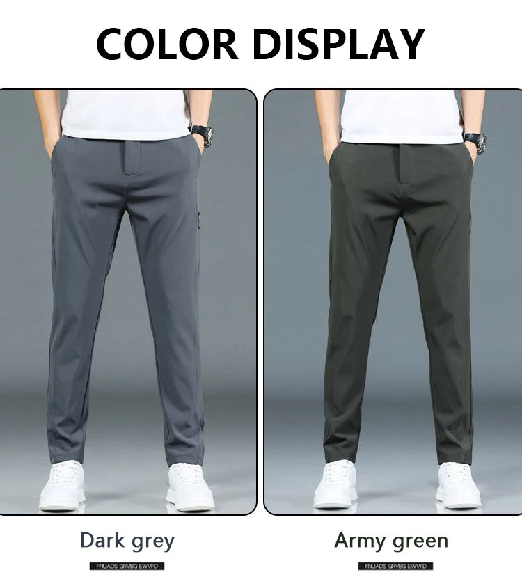 Ice silk men's pants 2025 summer new black gray thin business casual pants outdoor elastic breathable straight leg sports pants