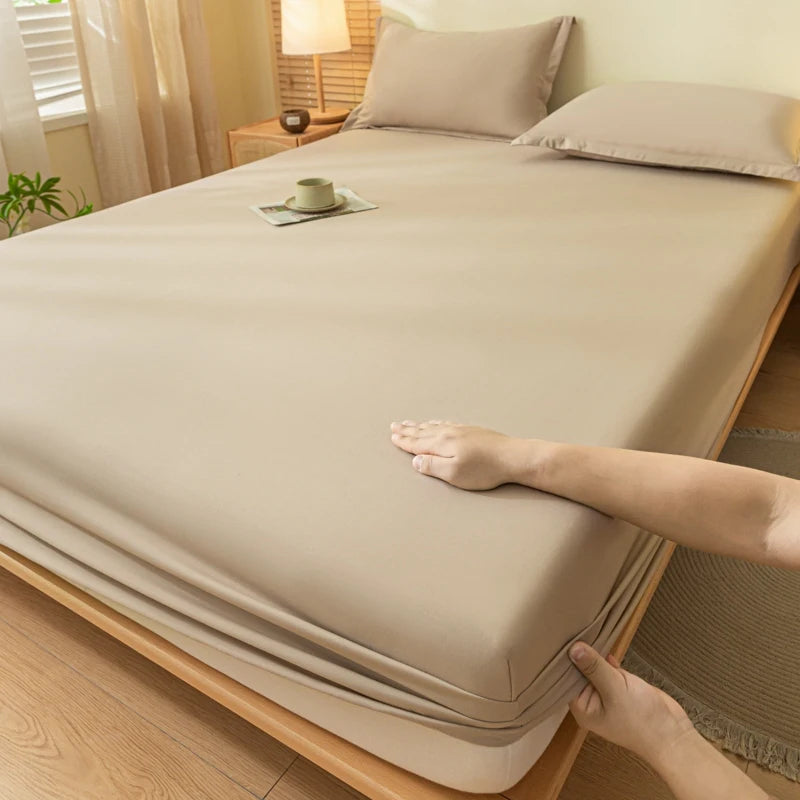 1pc Skin-friendly Bed Cover with Elastic Band Solid Color Brushed Bed Sheet Single/Queen/King Fitted Bedsheet(without pillowcase