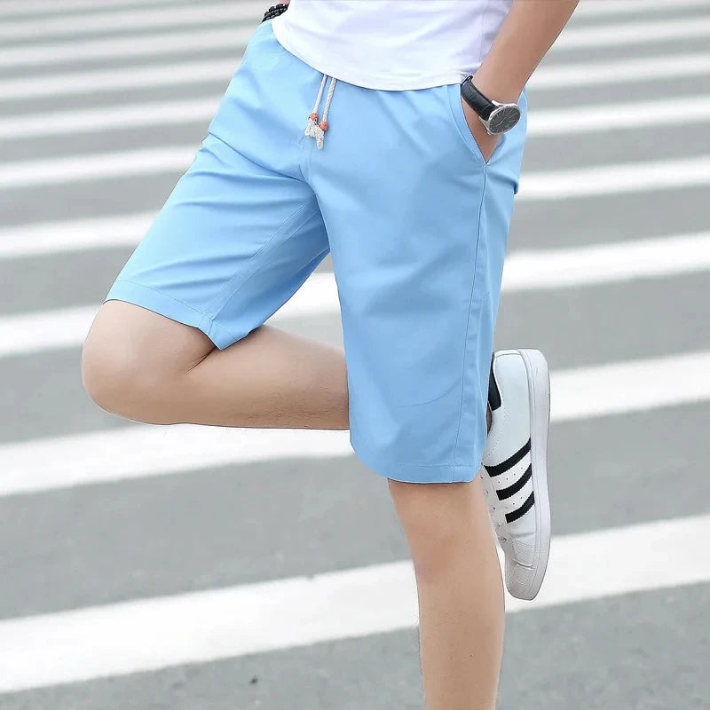 2025 NEW Cotton shorts for men in summer, thin fit, slim fit, casual, sporty, five inch mid length, youth elastic band shorts