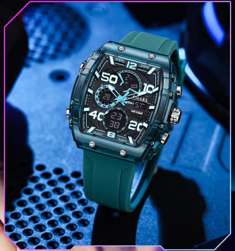 SMAEL Brand 8109 New electronic watch fashion square dual display waterproof luminous Multi-color For Men