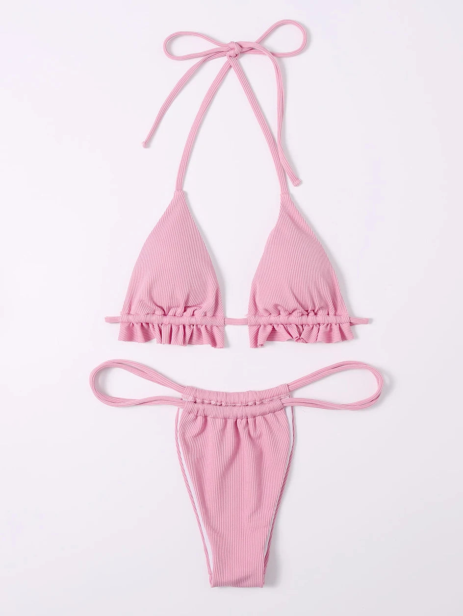Sexy Ruffle Bikini 2023 Woman Swimsuit Thong Feminine Bikinis Set 2 Pieces Halter Swimwear Women Swimming Wear for Bathing Suit