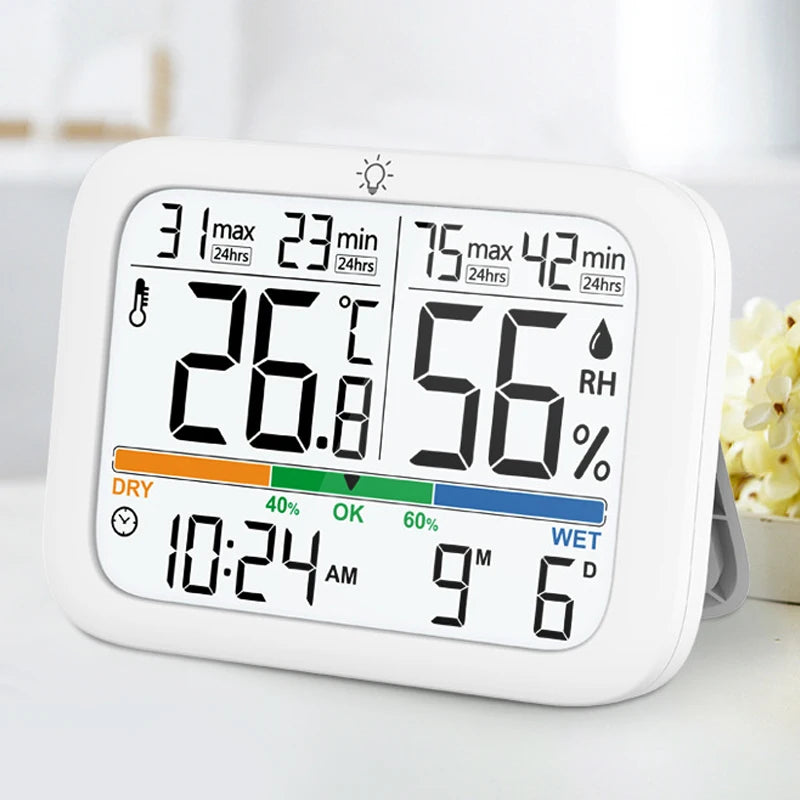 Smart Digital Thermometer and Hygrometer with Backlight Calendar and Time Display High-precision Thermo-Hygrometer for Home
