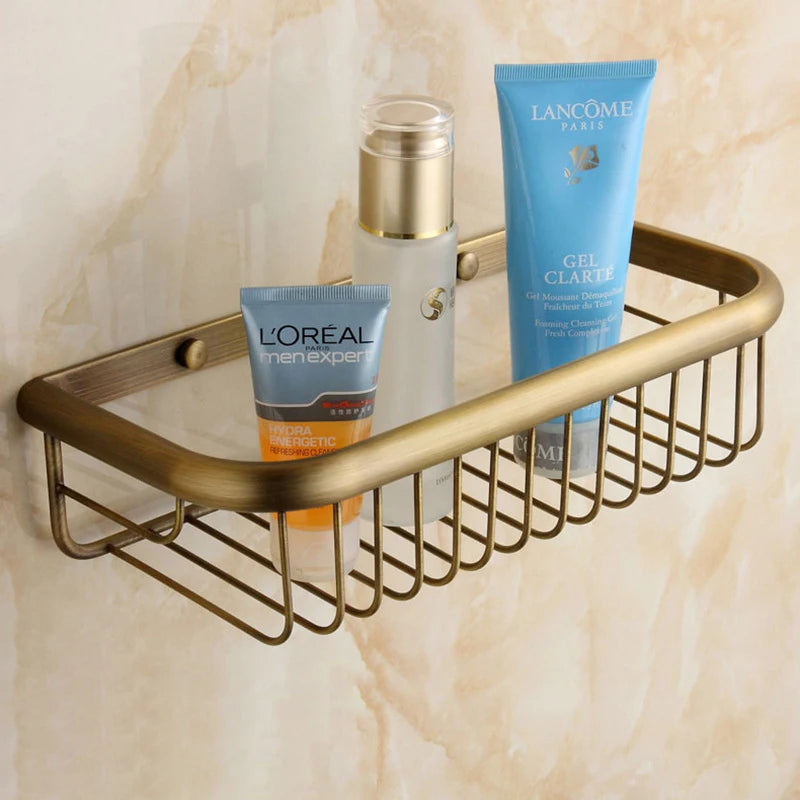 Antique Bronze Brass Wall Mounted Bathroom Soap Basket Bathroom Shower Shelf Shampoo Holder Shelves Storage Shelf Rack