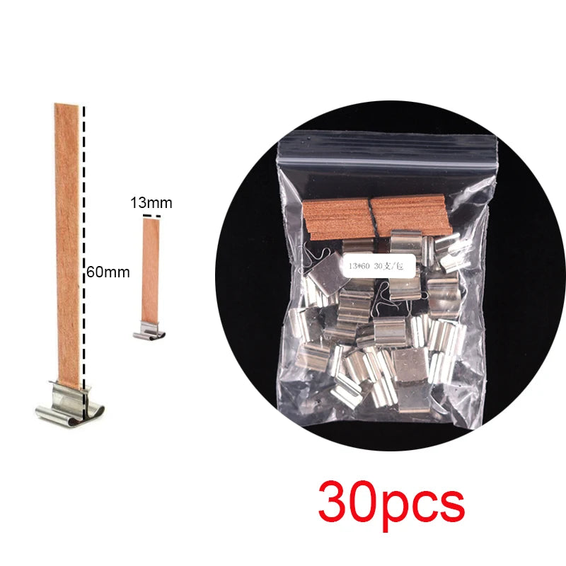 30pcs Wooden Candle Wicks Candle Making Set Wicks with Clip Base  Naturally Smokeless Wood Core for DIY Candle Jar Making Tools