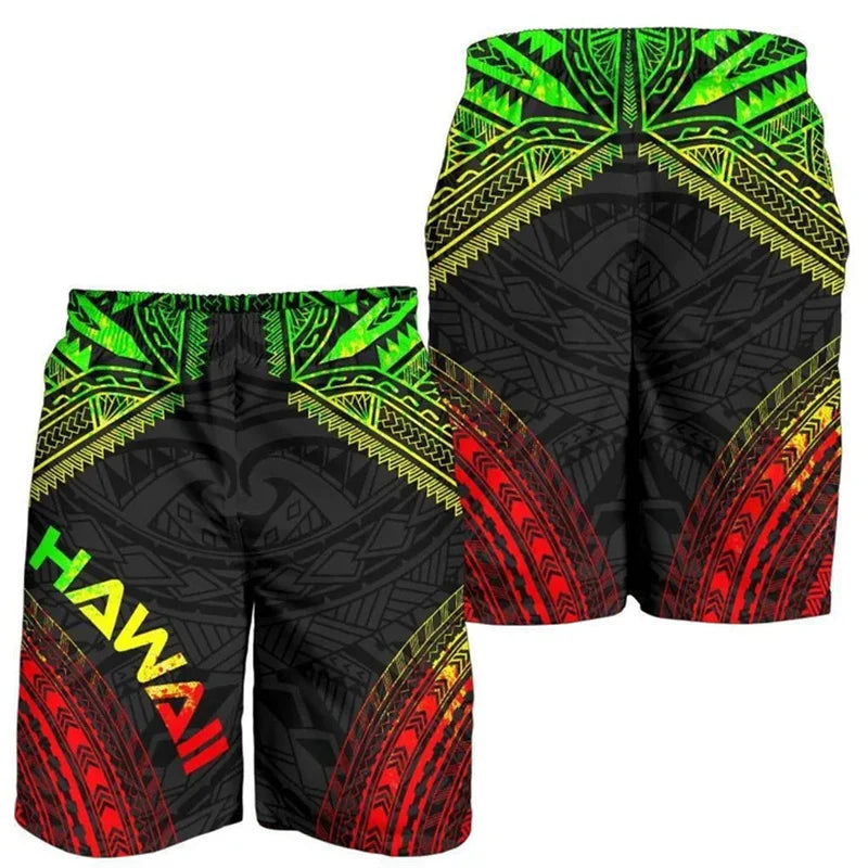 New 3D Printed Polynesian Tribal Turtle Hawaii Shorts Men's Beach Shorts Women Vacation Floral Sports Board Shorts Swim Trunks