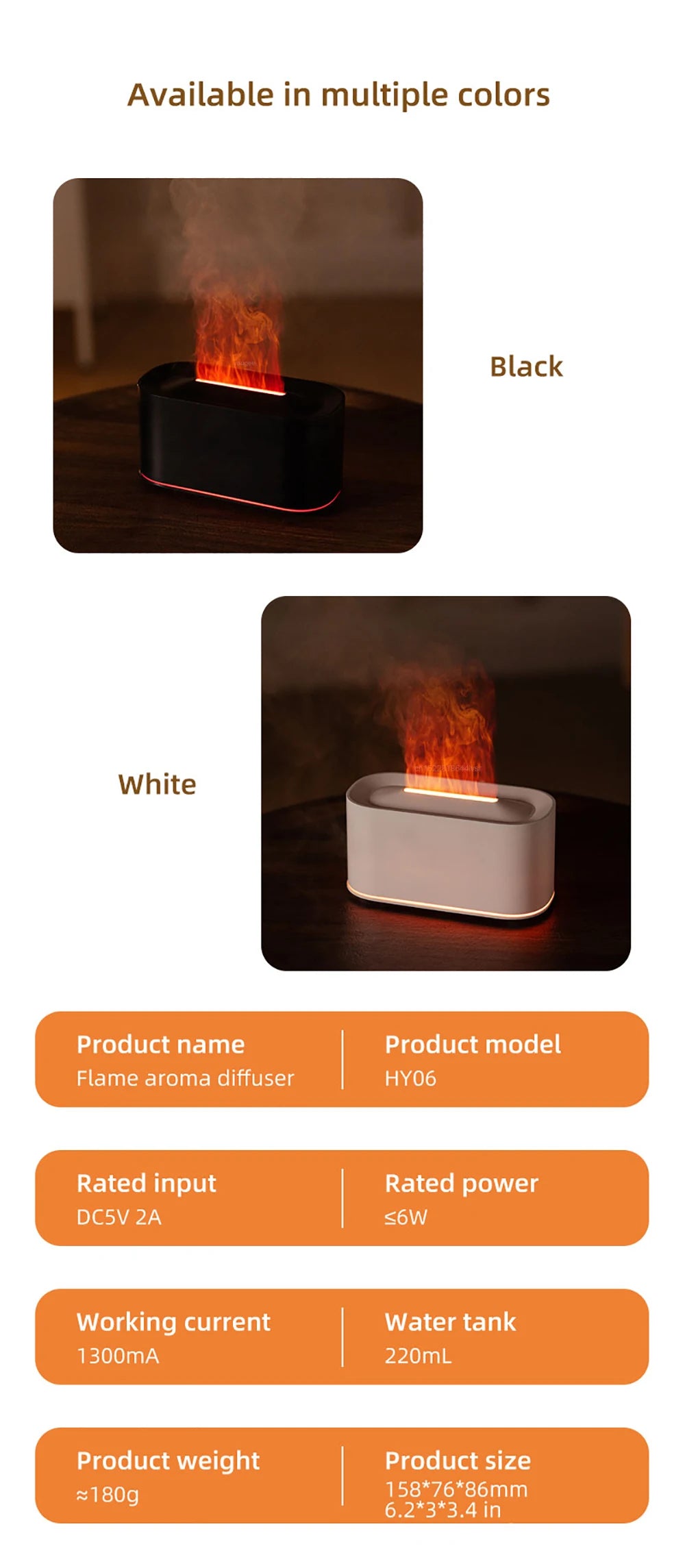 Aroma Humidifier Flame Essential Oils Diffuser Air Humidifier for Home Bedroom Mini Air Fragrance Diffuser with LED Night Light