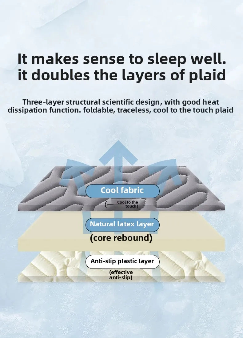 Cooling Bed Sheet Set with Pillowcases Ice Silk & Latex Quilted Breathable Cover Solid Summer Bedding Comfort & Heat Resistance