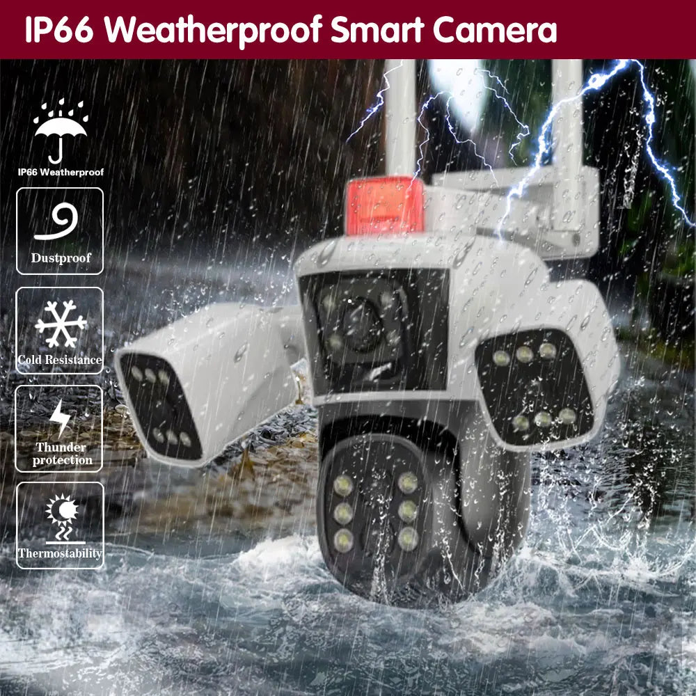 Smart Home WiFi Security Camera 16MP 8K HD Video CCTV Surveillance IP Cameras Outdoor 360° Wireless 4-Lens 3-Screen Camera