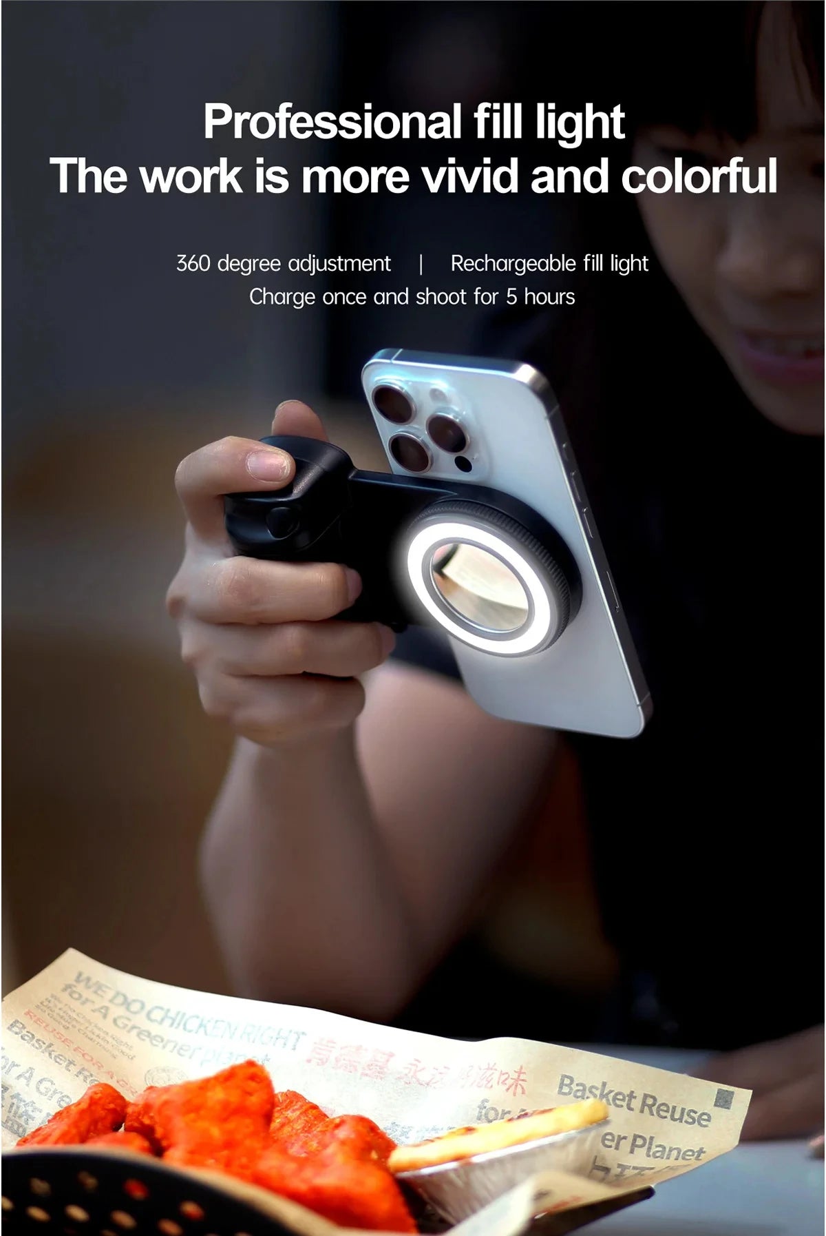 MagSafe Smartphone Handle Grip with Detachable Bluetooth Remote with Fill Light Anti-shake Selfie Handle for Iphone Android