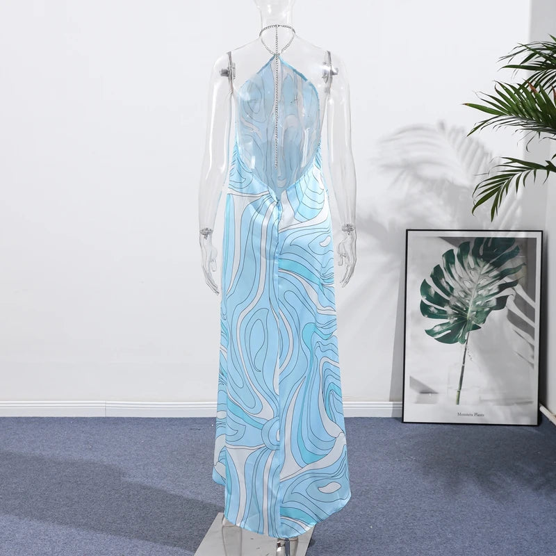Fashion Halter Printed 3 Pieces Sets Women Lace Up Sleeveless Backless Tops Mini Shorts Asymmetric Skirts 2026 Summer Lady Suits