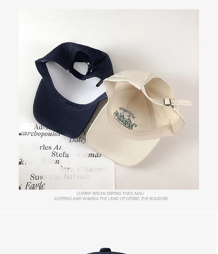 Korean Vintage Embroidered Baseball Caps Women Summer Outdoor Sunscreen Soft Top Hat Showing Face Small Casual Men's Hats