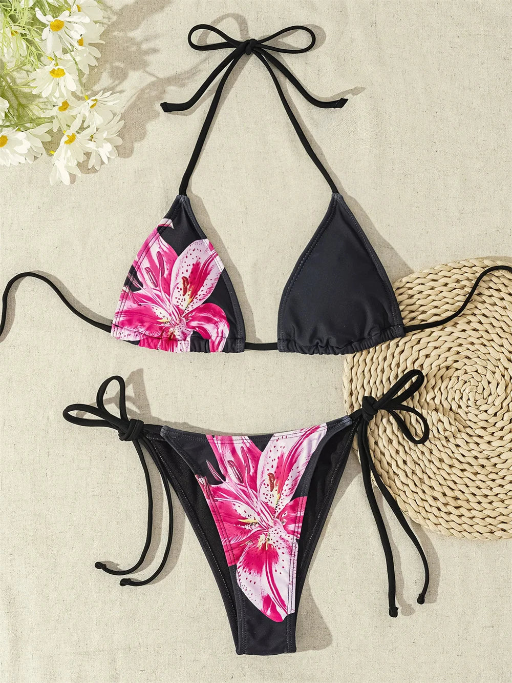 2026 New Flower Print Bikini Set Women's High Waist Long Skirt 3 Piece Swimsuit Sexy Mini Triangle Backless Thong Bathing Suit
