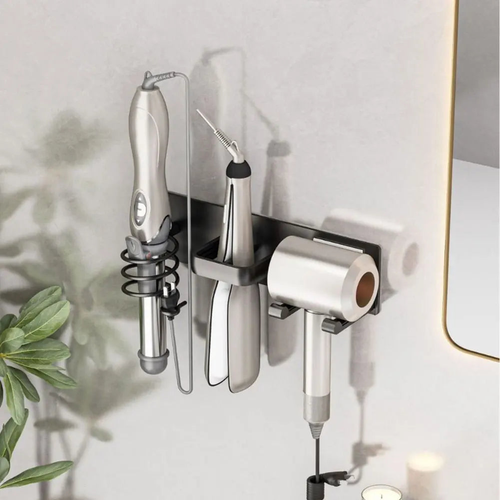 Hair Dryer Stand Electric Hair Dryer Wall Shelf With Cable Organiser Multifunctional Stable Punch-Free Hair Dryer Storage Shelf
