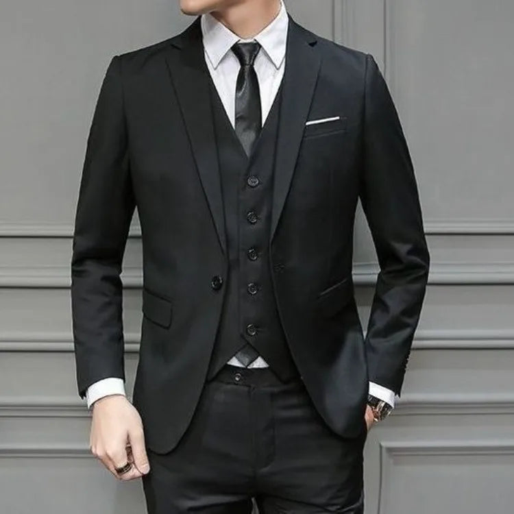Men Suit 3 Piece Set Slim Fit Korean Style Best Man Groom Wedding Tuxedo Brother Group Formal Attire