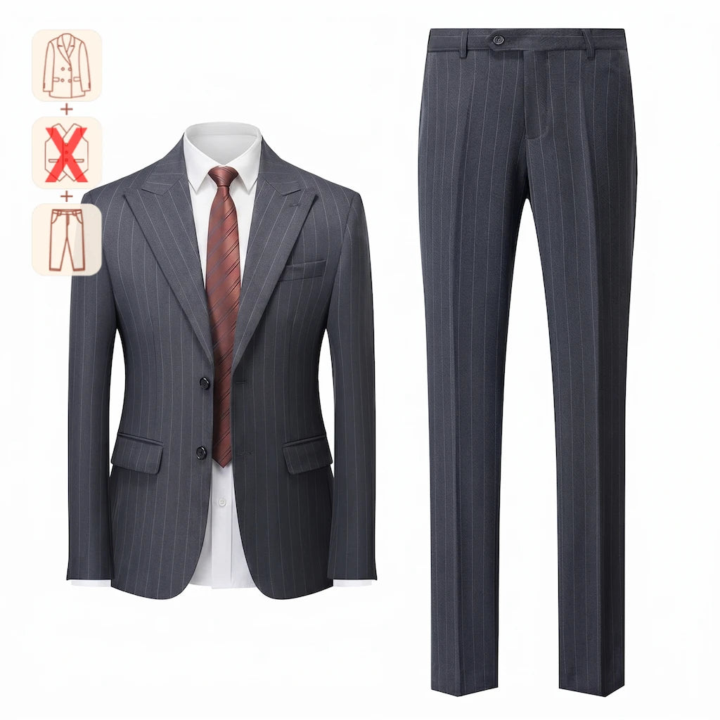 Men's 3-Piece Slim Fit Stripe Suit Blazer Jacket Vest Pants Set | Wedding Tuxedo Formal Business Prom Party US Size XXS-3XL