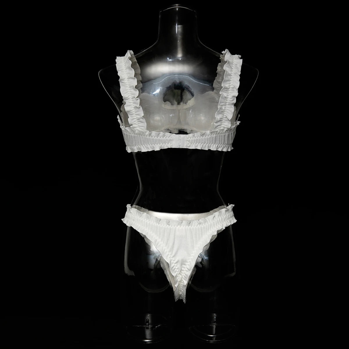 Sexy Women  Ruffle Edge Lingerie Set Breathable Hollow Eyelet Texture Bralette & High‑Cut Thong Soft Cotton Daily Intimate Wear