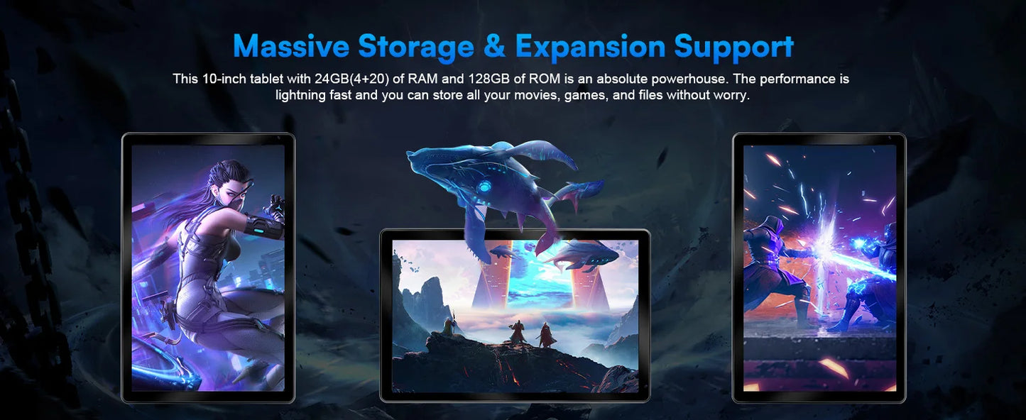 URAO 10 Inch Tablet Android 15 8-Core Tablets 24GB+128GB 1TB Expansion WiFi 6 5MP+8MP Stylus Keyboard Mouse Headphone PC PAD Set