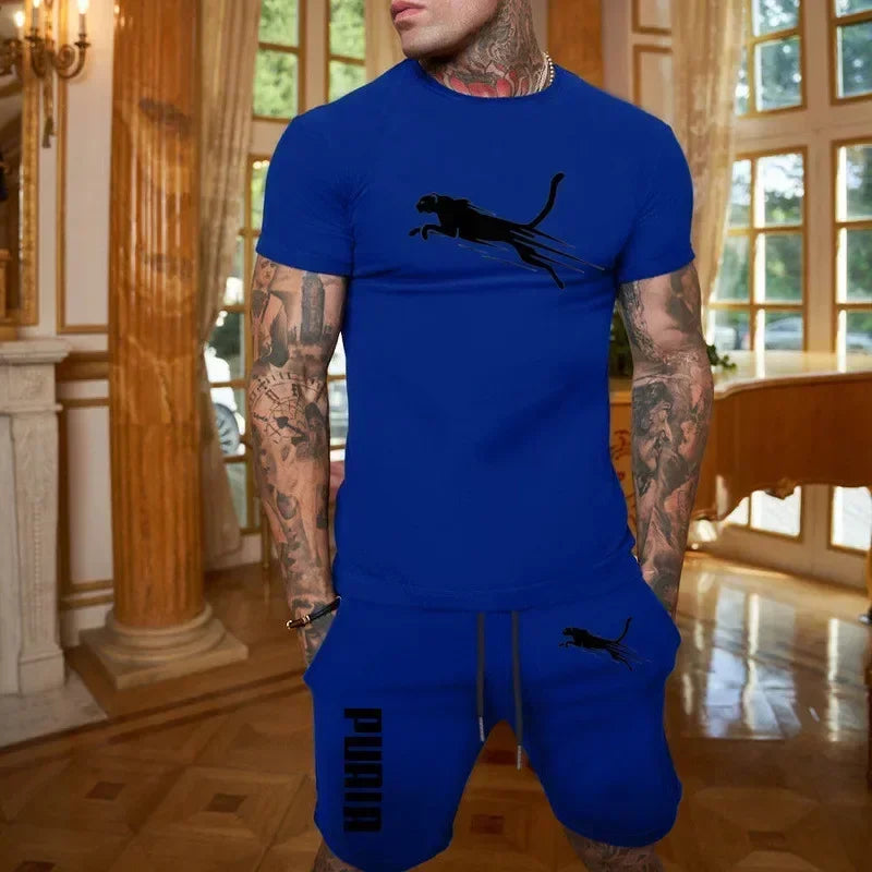 2025 Fashion and Casual Summer Outdoor Sports Set Men's Breathable T-shirt and Shorts Casual Fashion Two-piece Set