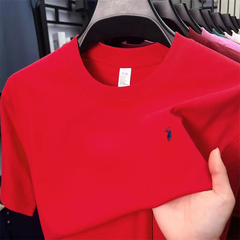 Men's Cotton Short Sleeve T-Shirt Fashionable Pony Print Summer New High-end Comfortable Casual Crew Neck Top