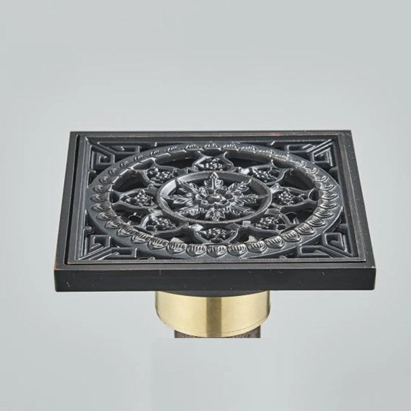 Shower Drains 10*10cm Square Bath Drains Strainer Hair Antique Brass Fish Carved Bathroom Floor Drain Waste Grate Drain