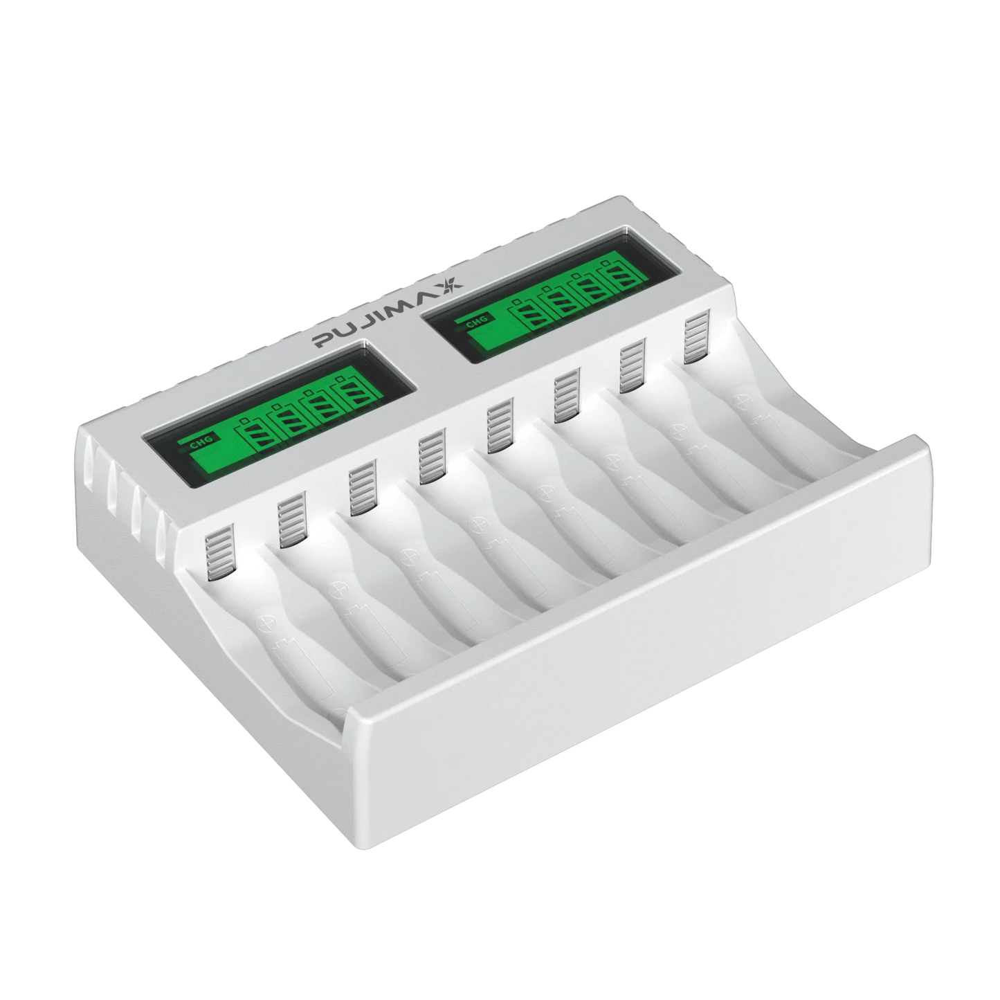 PUJIMAX 8-slot Battery Charger Suitable AAA/AA Rechargeable Battery Short Circuit Protection LED Display Ni-MH/Ni-Cd USB Charger