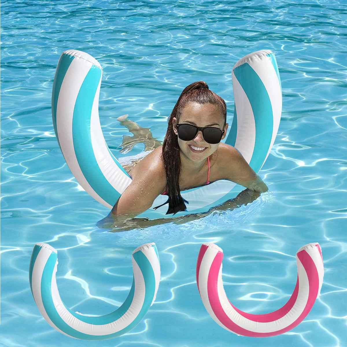 1pc New Striped U-Shaped Inflatable Swimming Ring，Arch Shape Design Swimming Pool Float，Thickened PVC Floating Device,For Summer
