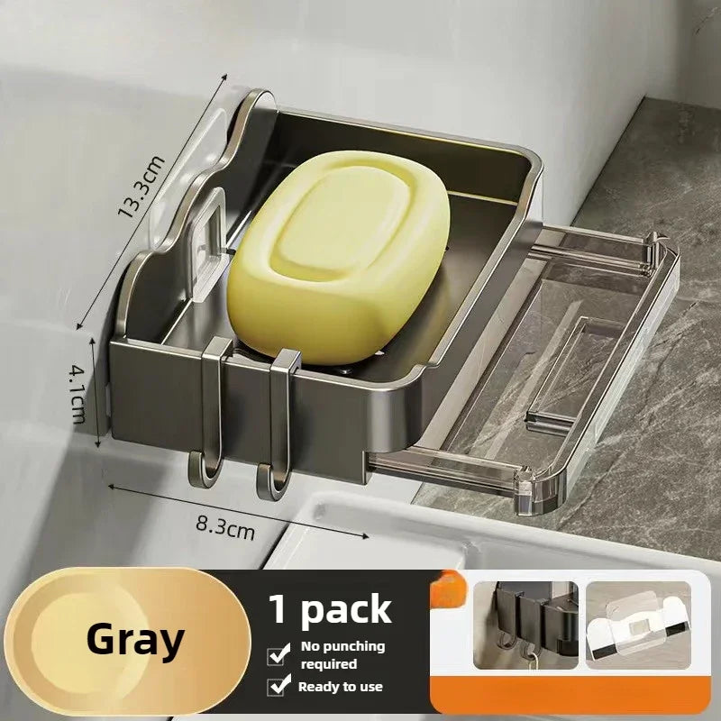 Wall-mounted Drain Soap Box Soap Holder Bathroom Wall Hanging Box Perforation-free Bathroom Soap Box Storage Rack