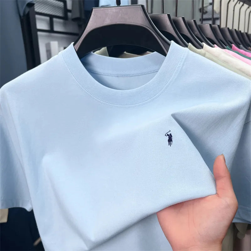 Men's Cotton Short Sleeve T-Shirt Fashionable Pony Print Summer New High-end Comfortable Casual Crew Neck Top