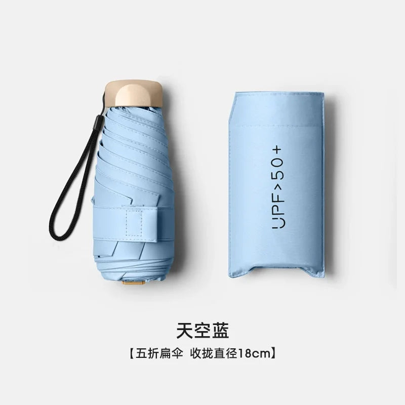 Low Price Promotion Mini Sun Umbrella Pocket Rain Umbrella Vinyl Folding UV Ultraviolet Protection Sun Shade Pocket Parasol