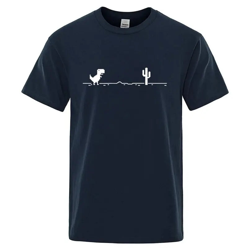 Men High Quality Cotton Blend Funny Dinosaur Print T Shirt Loose O-neck Summer Cool Men Tshirt Short Sleeve T-shirt Male Tee Top