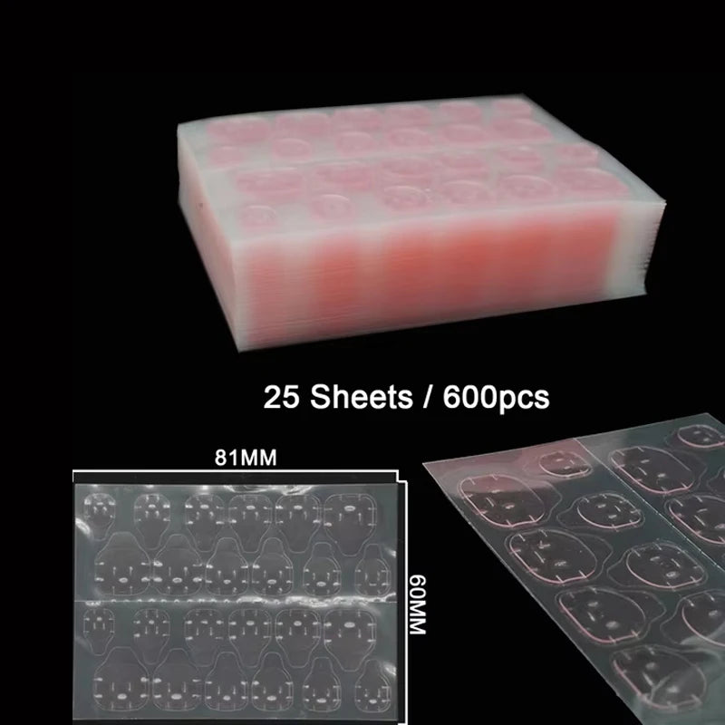 25 Sheets/600Pcs Double Side Glue Nail Sticker Adhesive Tabs Waterproof Breathable Fake Nail Glue Stickers Jelly False Nails Tips