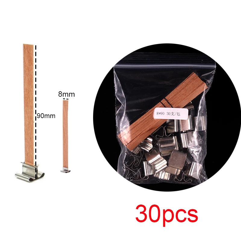 30pcs Wooden Candle Wicks Candle Making Set Wicks with Clip Base  Naturally Smokeless Wood Core for DIY Candle Jar Making Tools